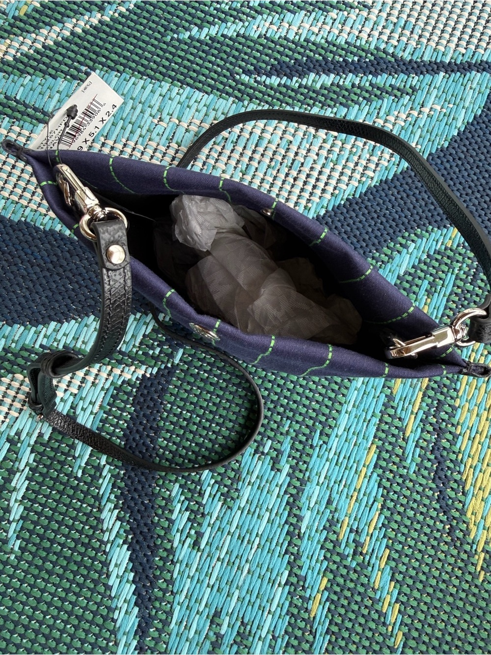 Longchamp Navy Crossbody with Green Pinstripes - Picture 4 of 4
